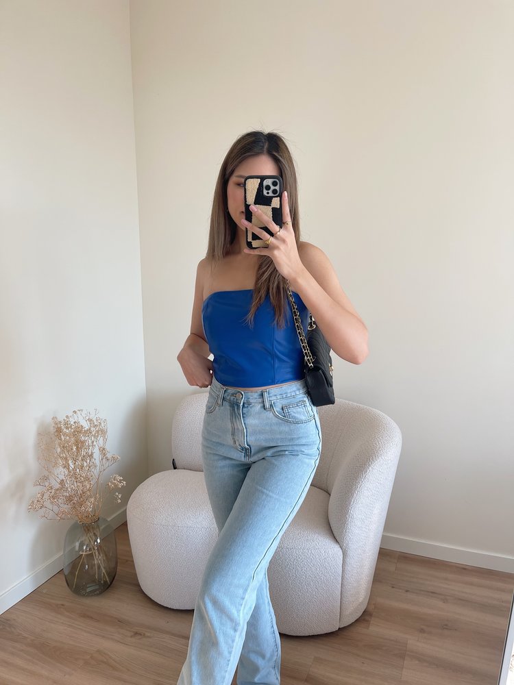 Mika  Faux Leather Tube Top / Cobalt Blue