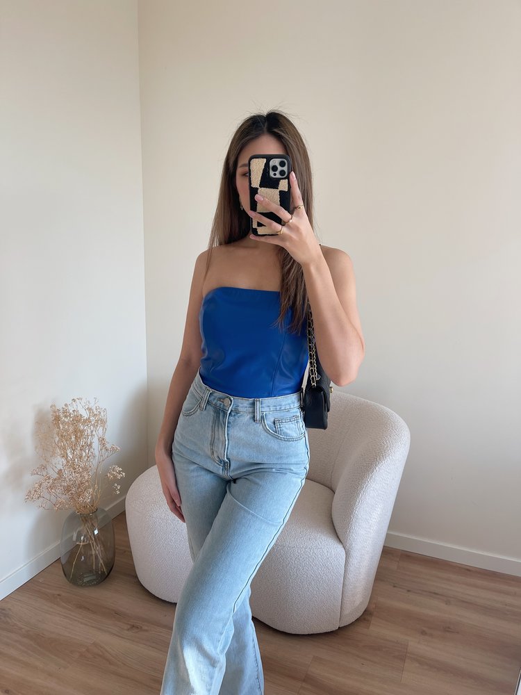 Mika  Faux Leather Tube Top / Cobalt Blue