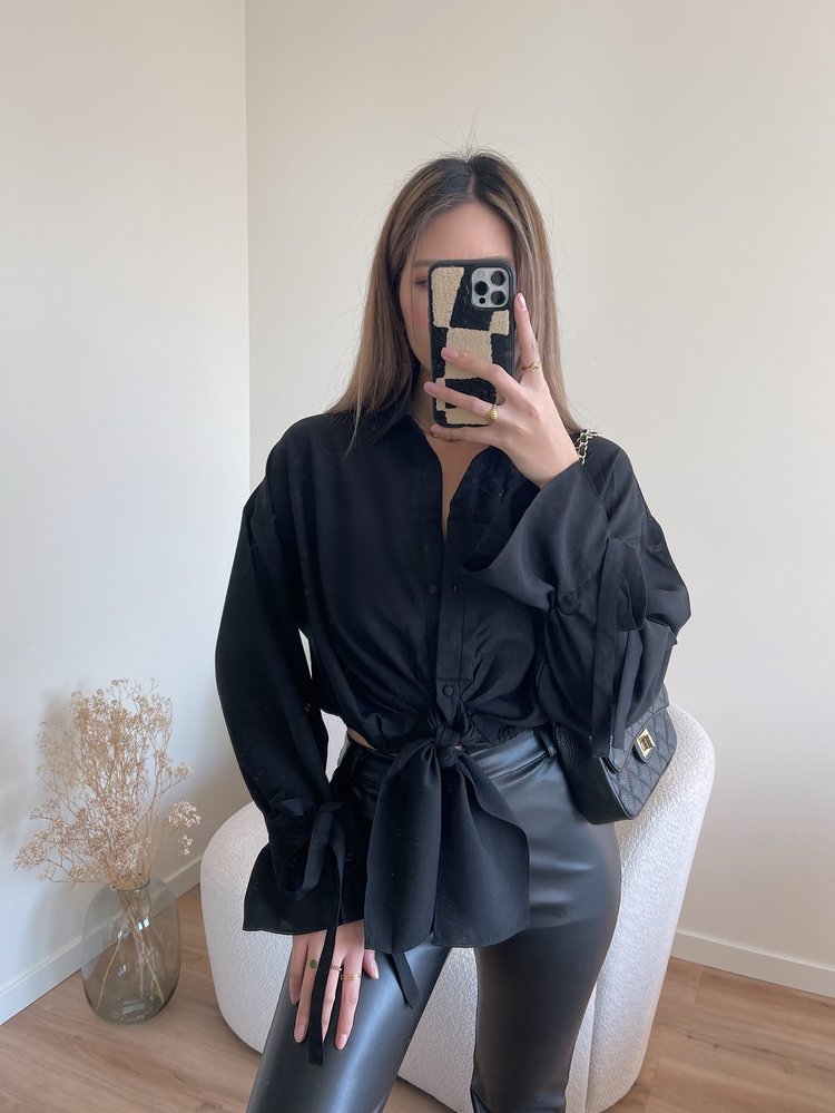 Julea Bow Tie Cropped Blouse / Black