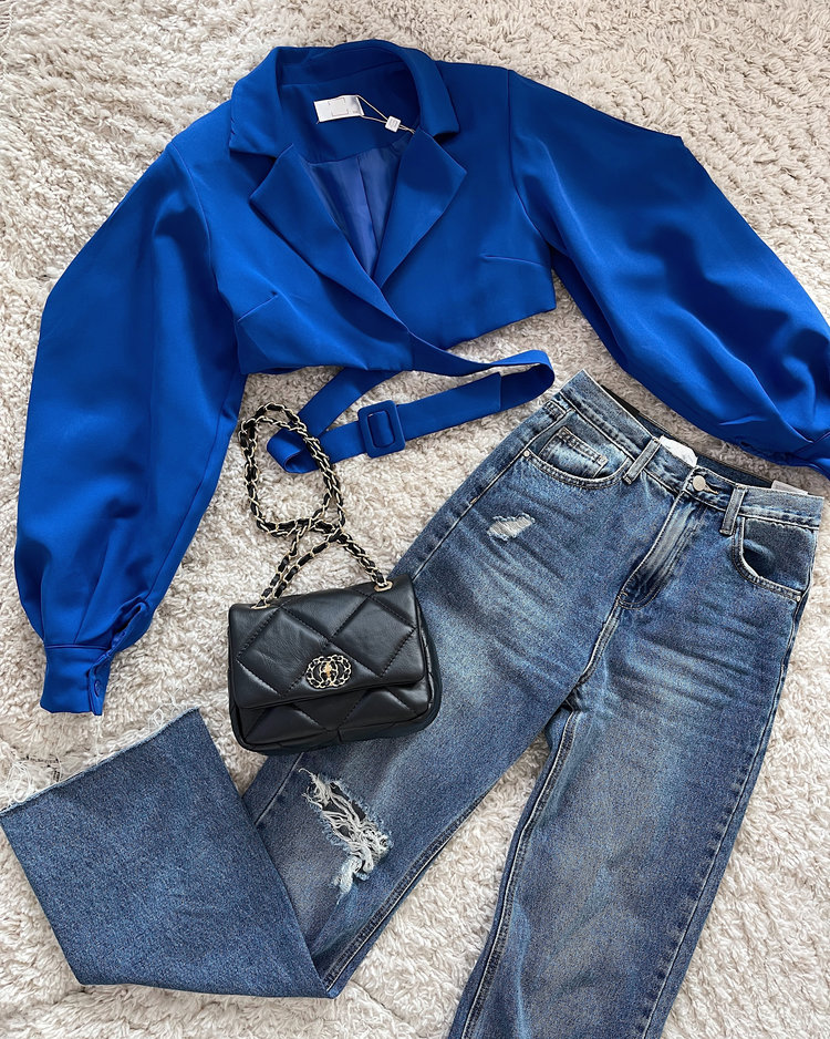 Xenia Ripped Wide Leg Jeans / Mid Blue