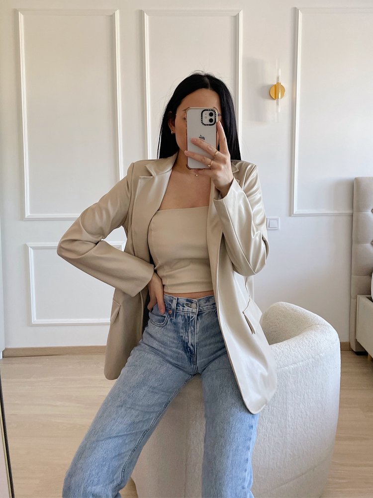 Mika  Faux Leather Tube Top / Beige