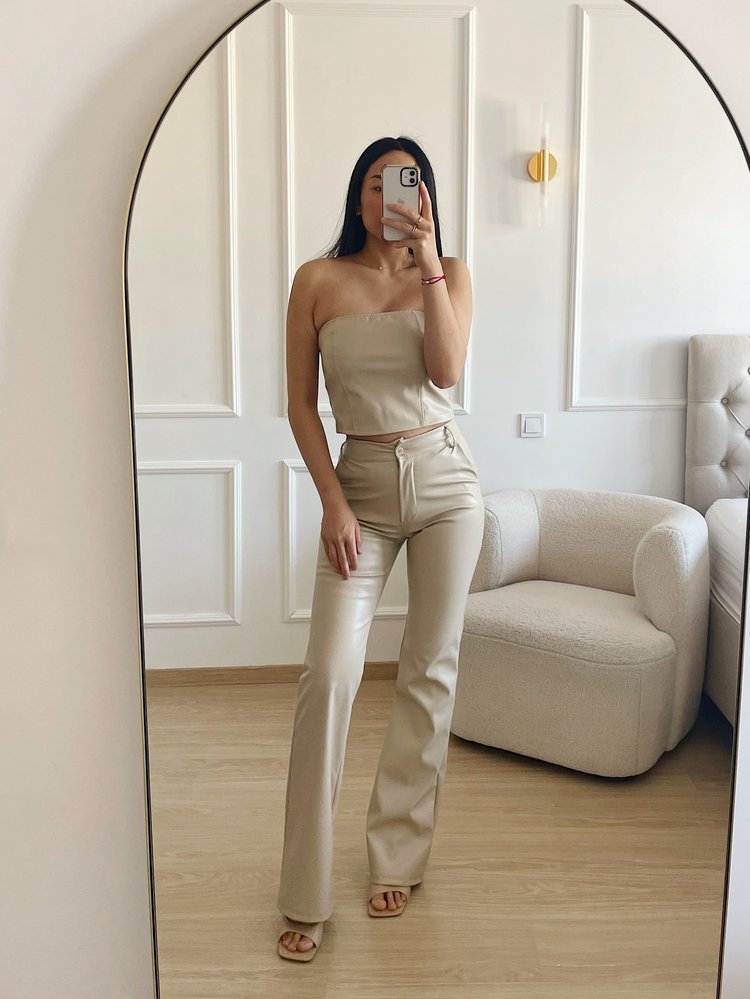 Mika  Faux Leather Tube Top / Beige