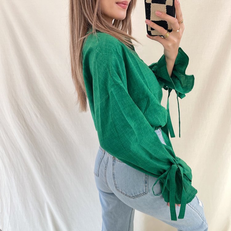 Julea Bow Tie Cropped Blouse / Green