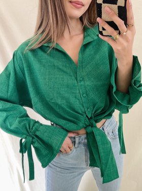 Julea Bow Tie Cropped Blouse / Green