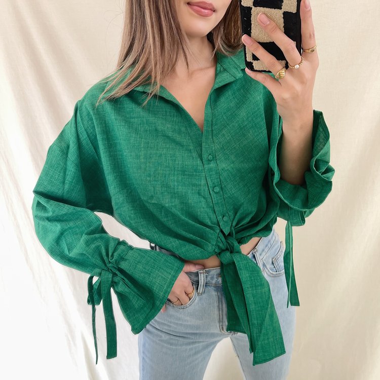Julea Bow Tie Cropped Blouse / Green