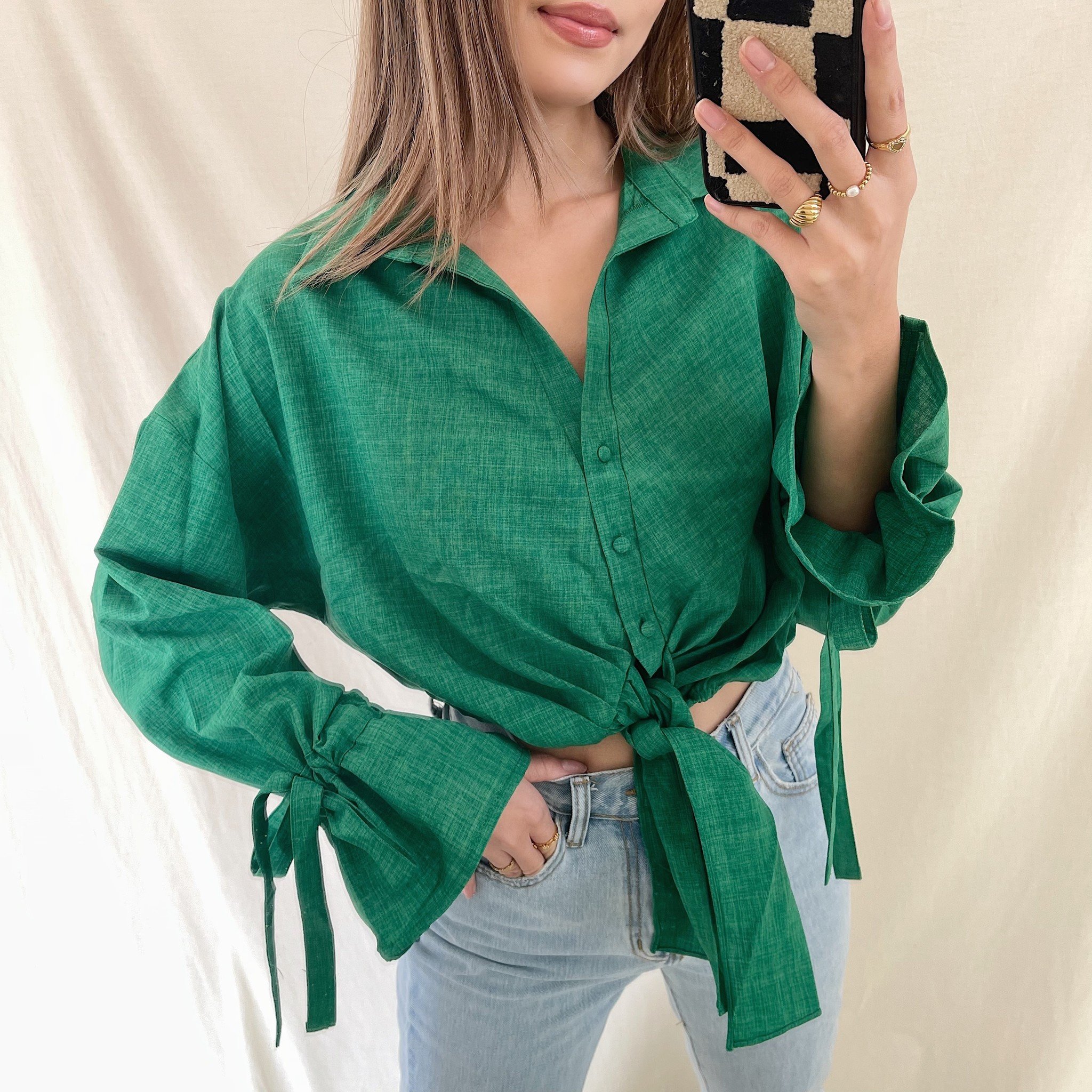 Julea Bow Tie Cropped Blouse / Green - Hello My Love