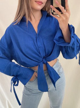 Julea Bow Tie Cropped Blouse / Cobalt Blue