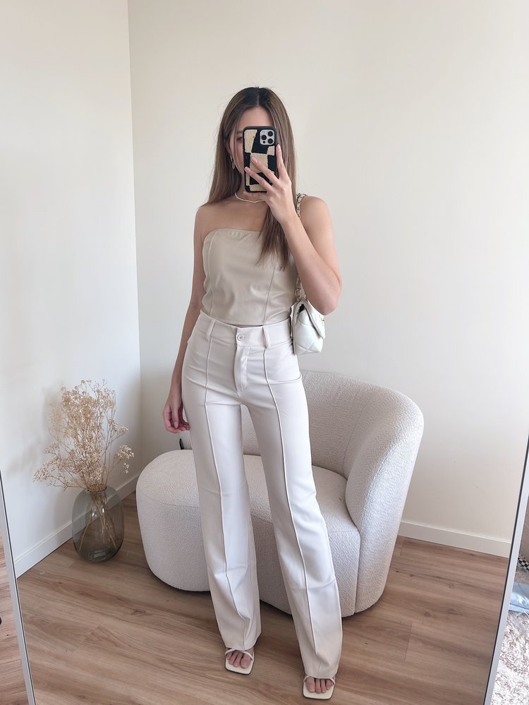 Mika  Faux Leather Tube Top / Beige