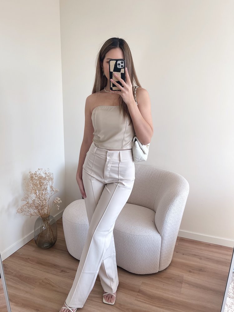 Mika  Faux Leather Tube Top / Beige