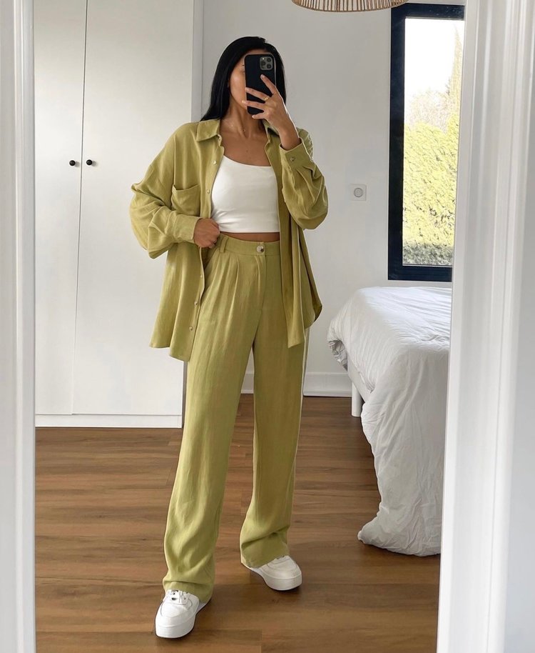 Lourdes Wide Leg Linen Trousers / Green