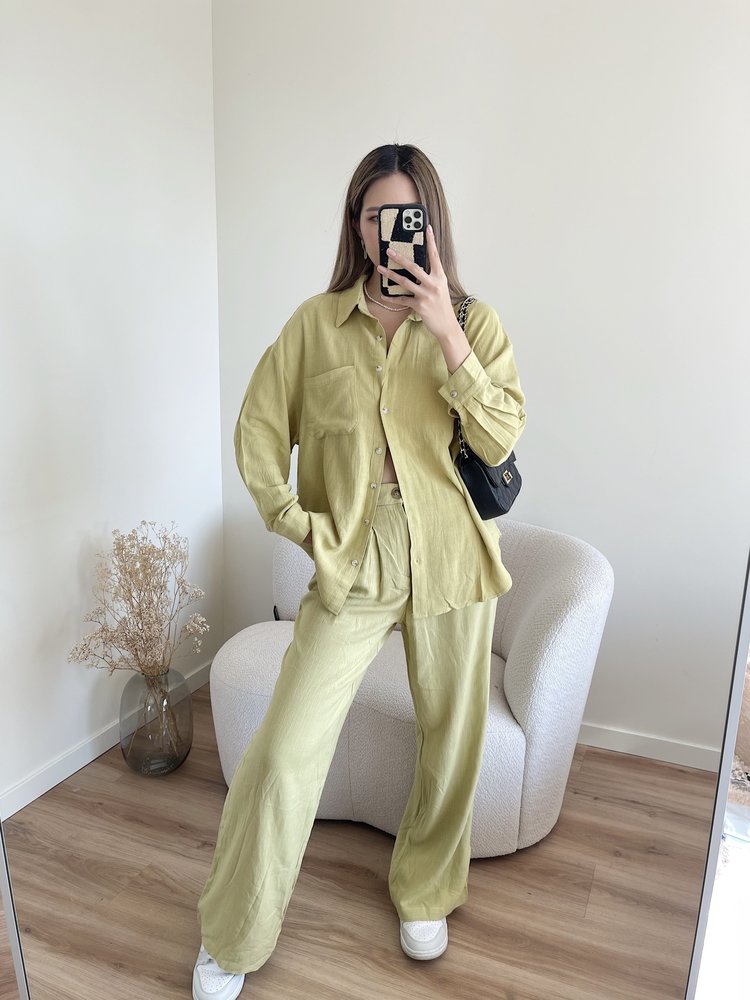 Lourdes Wide Leg Linen Trousers / Green