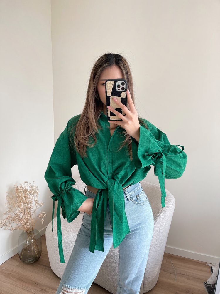 Julea Bow Tie Cropped Blouse / Green