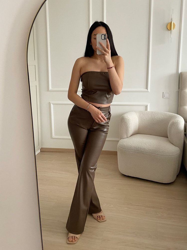 Mika  Faux Leather Tube Top / Choco Brown