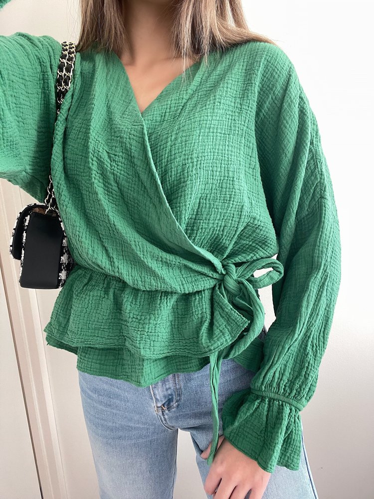 Vada Bow Tie Blouse / Bright Green
