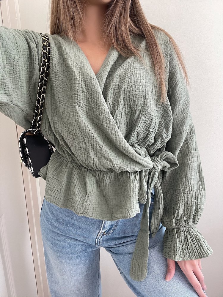 Vada Bow Tie Blouse / Dusty Green