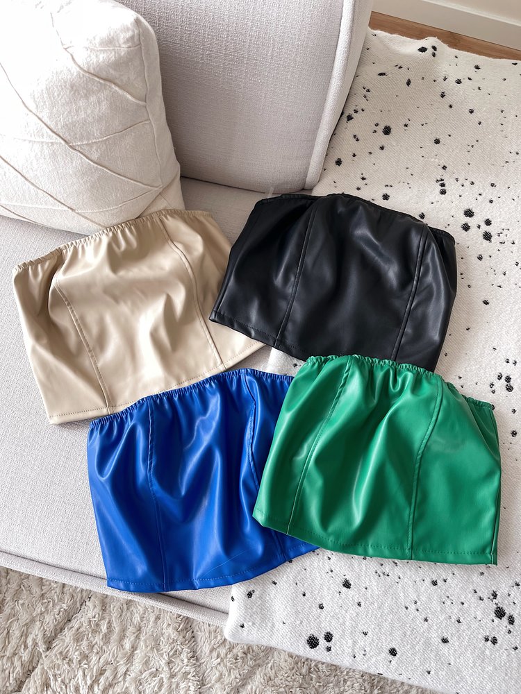 Mika  Faux Leather Tube Top / Dark Green