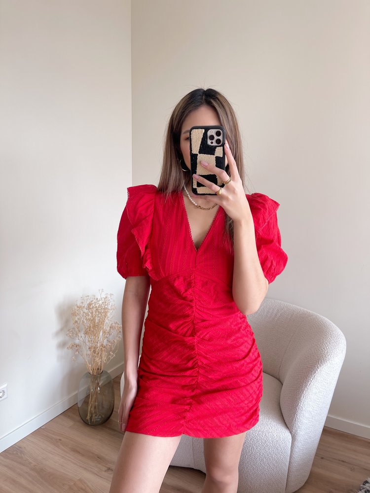 Ahri Embroidered Dress / Red