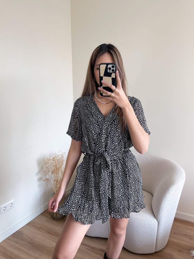 Xari Leopard Playsuit / Black