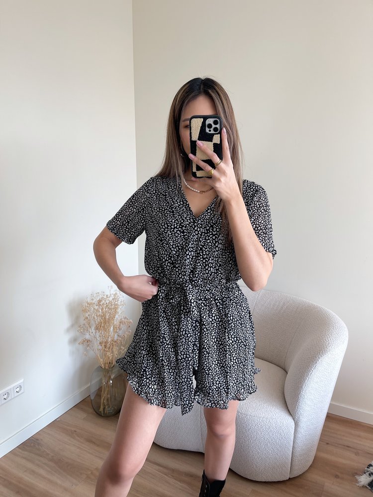 Xari Leopard Playsuit / Black