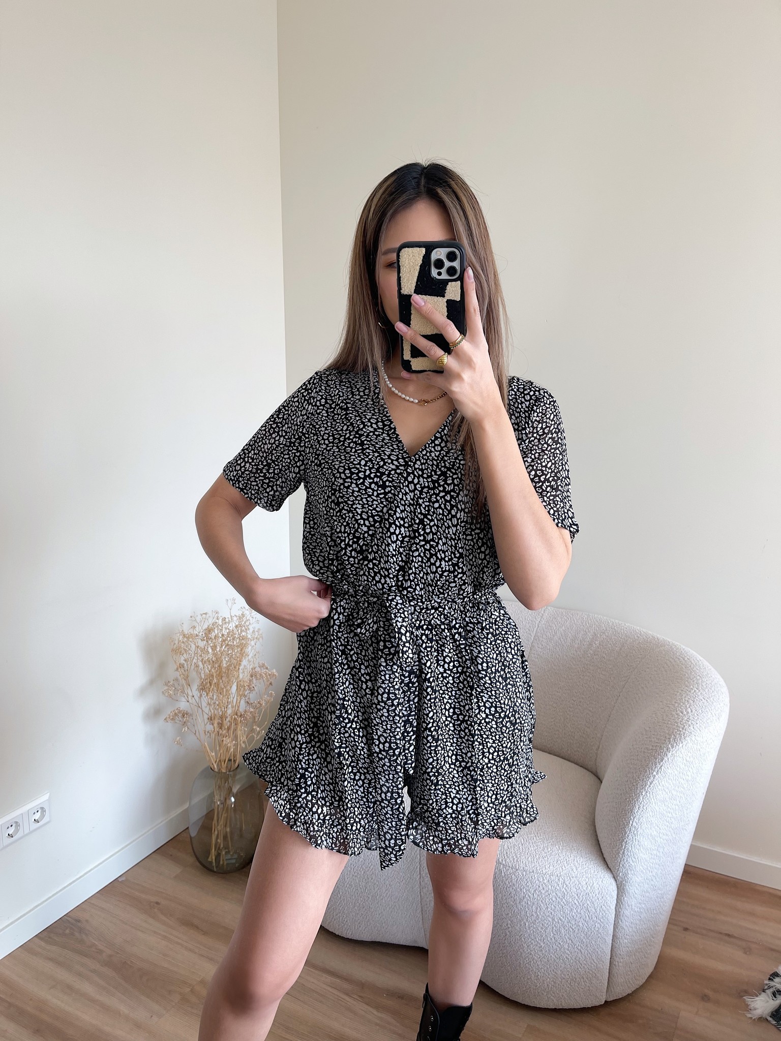White leopard on sale print playsuit