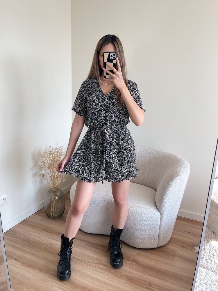 Xari Leopard Playsuit / Black