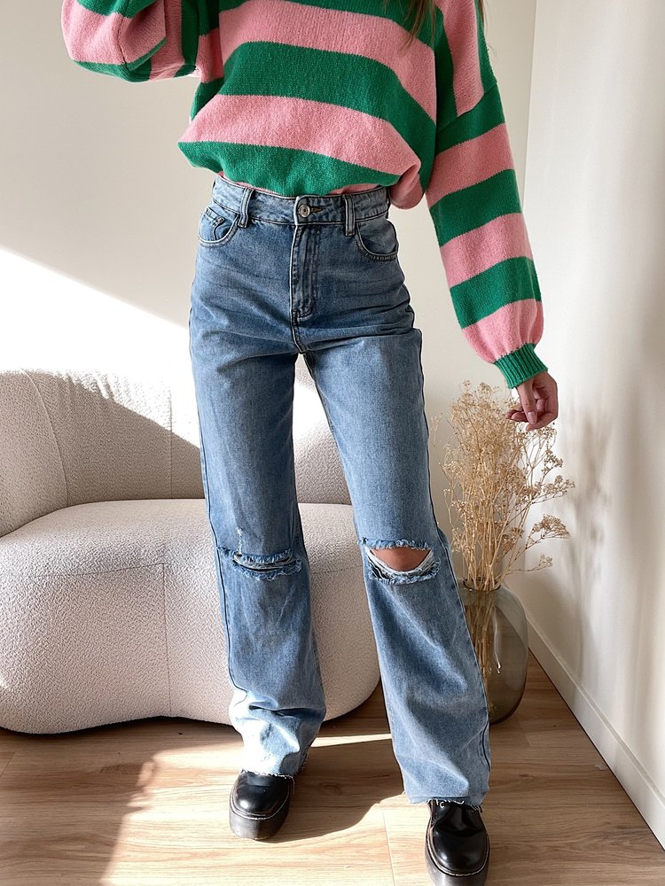 Jimmi Ripped Wide Leg Jeans / Blue