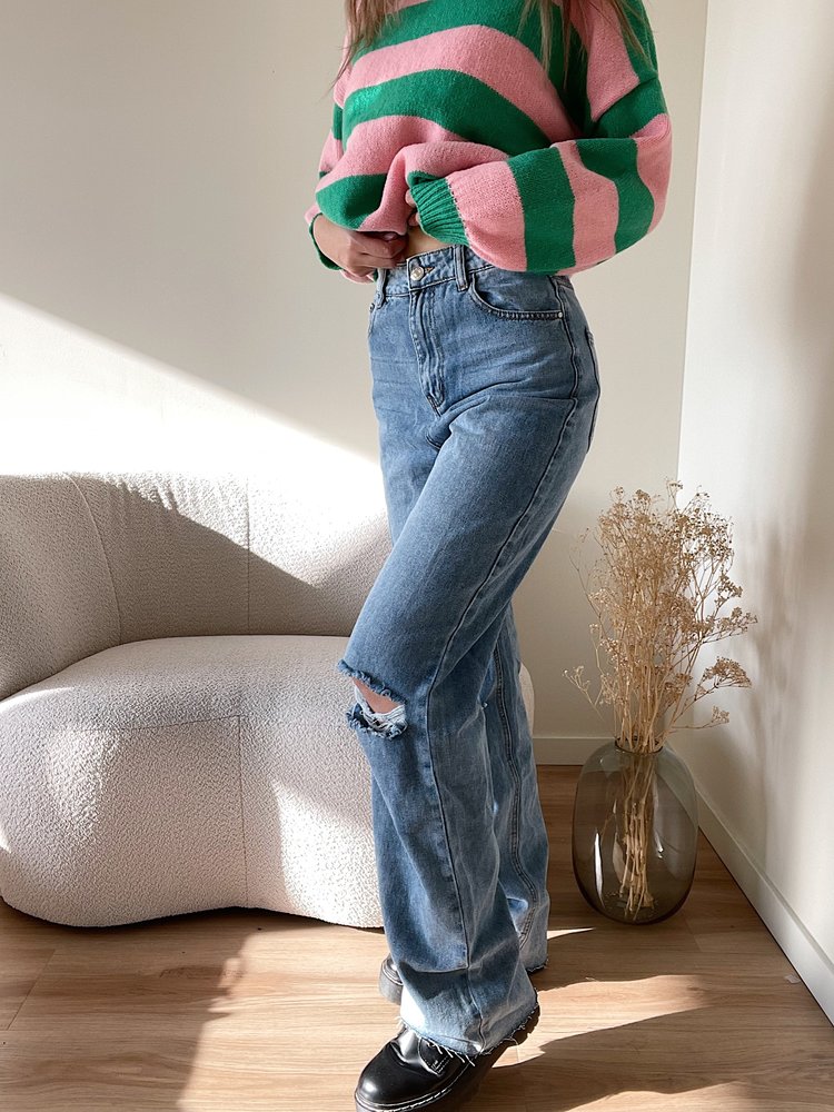 Jimmi Ripped Wide Leg Jeans / Blue