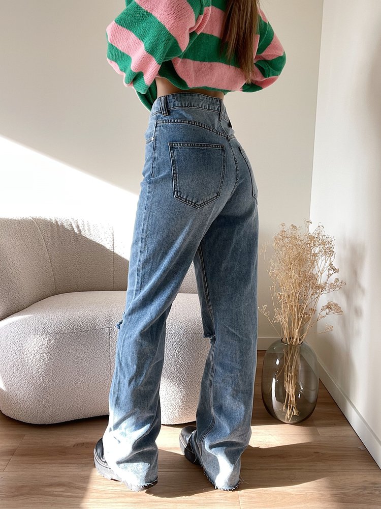 Jimmi Ripped Wide Leg Jeans / Blue