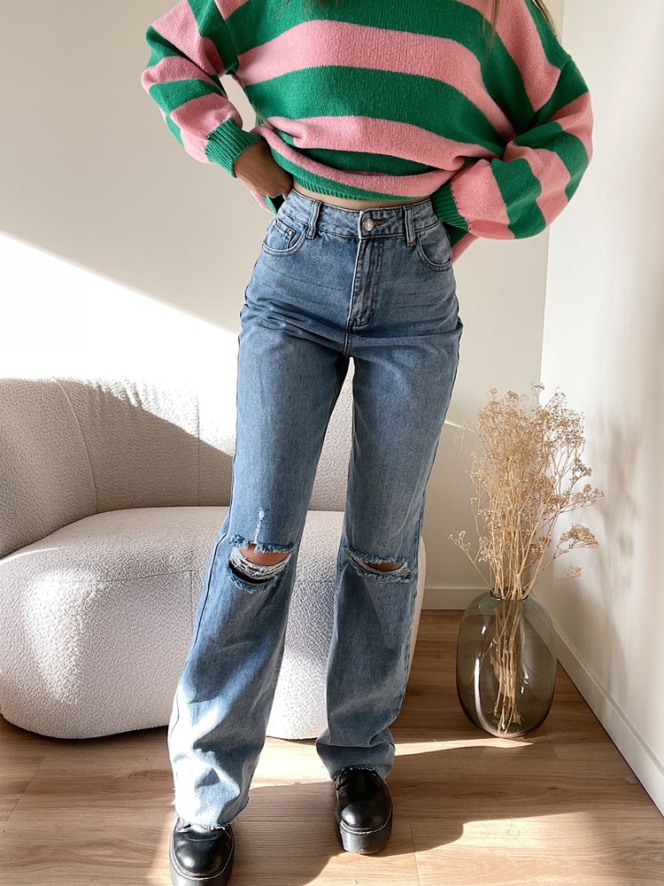 Jimmi Ripped Wide Leg Jeans / Blue