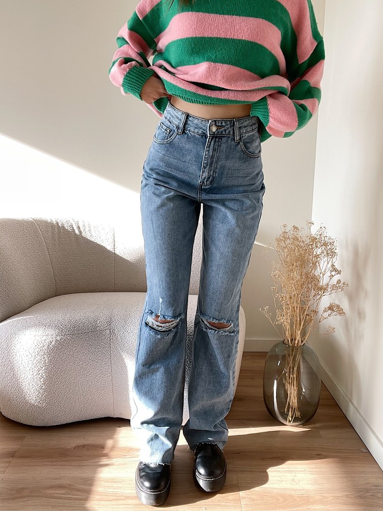 Jimmi Ripped Wide Leg Jeans / Blue