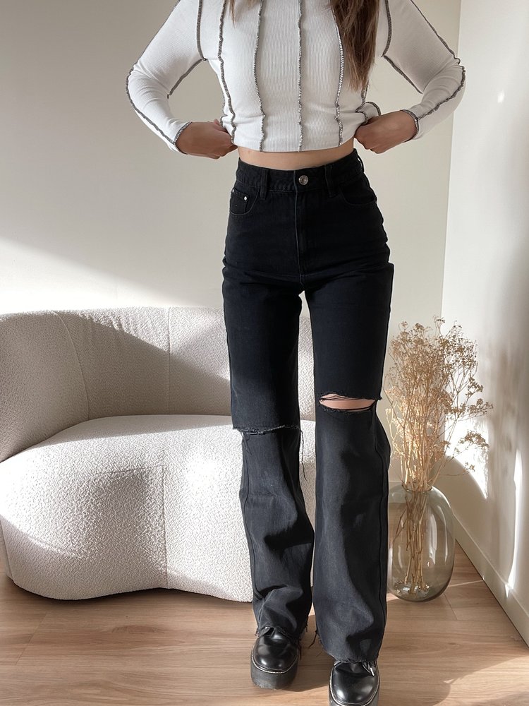 Iggy Ripped Wide Leg Jeans / Black