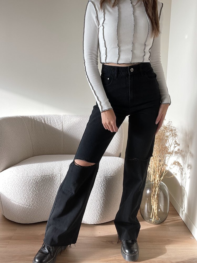 Iggy Ripped Wide Leg Jeans / Black