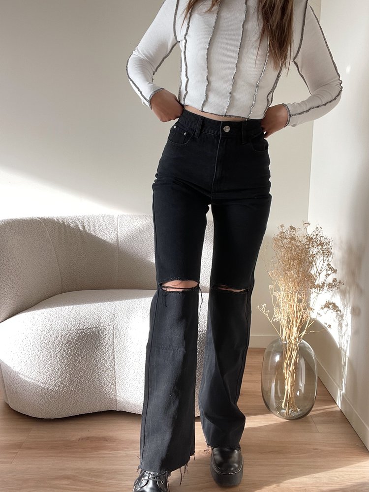 Iggy Ripped Wide Leg Jeans / Black