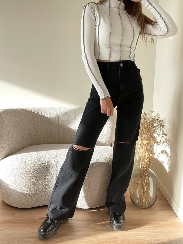 Iggy Ripped Wide Leg Jeans / Black