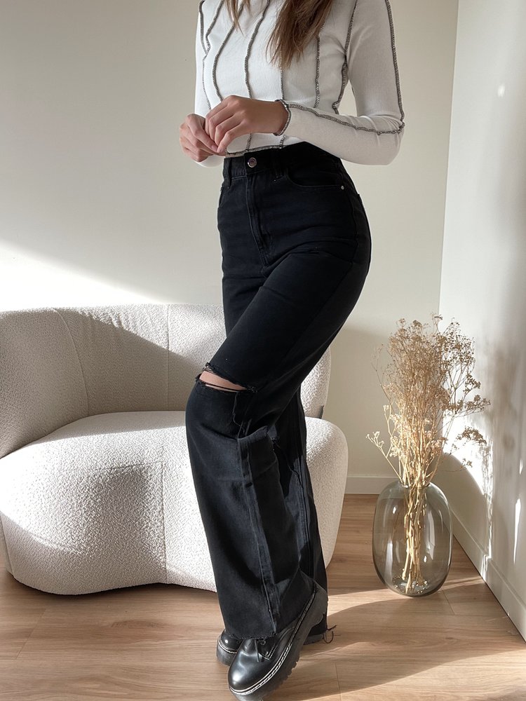Iggy Ripped Wide Leg Jeans / Black