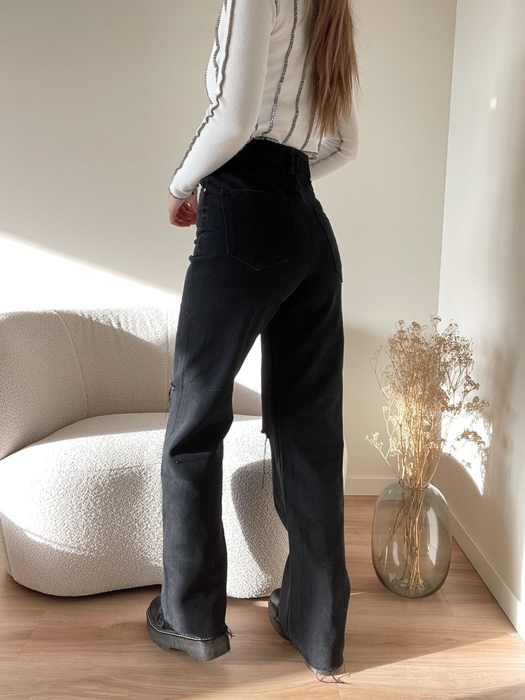 Iggy Ripped Wide Leg Jeans / Black