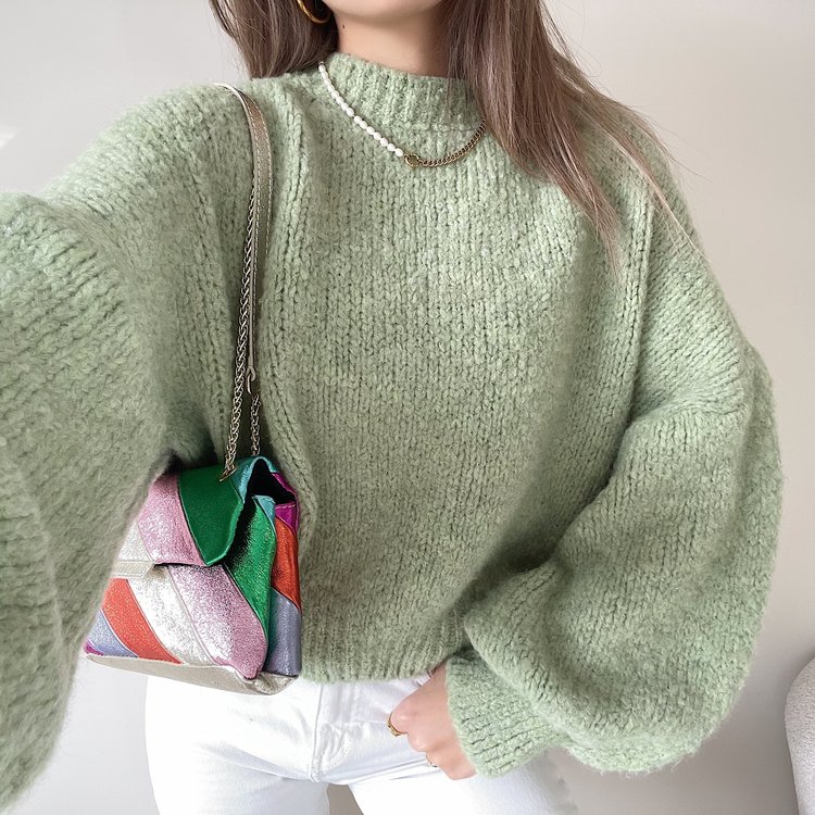 Caro Oversized Knit Sweater / Matcha Green