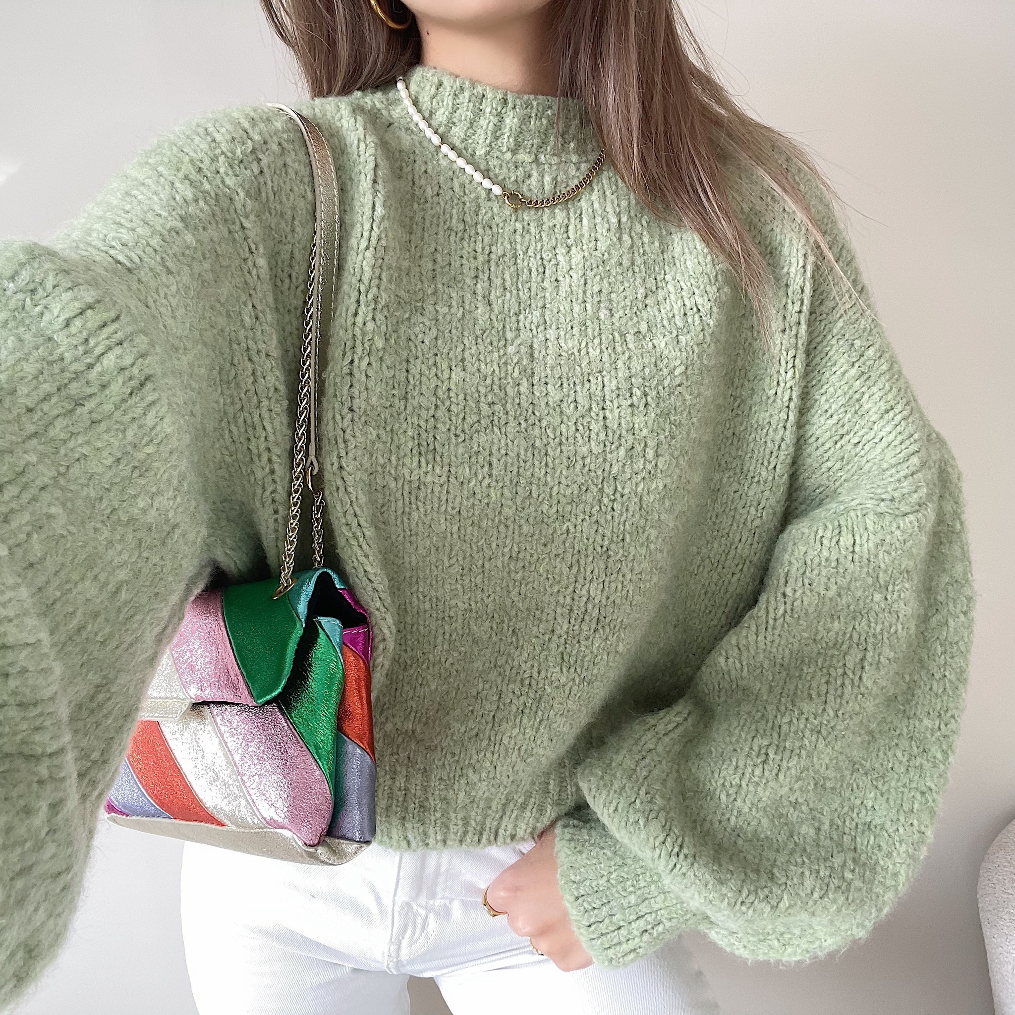 Caro Oversized Knit Sweater / Matcha Green - Hello My Love