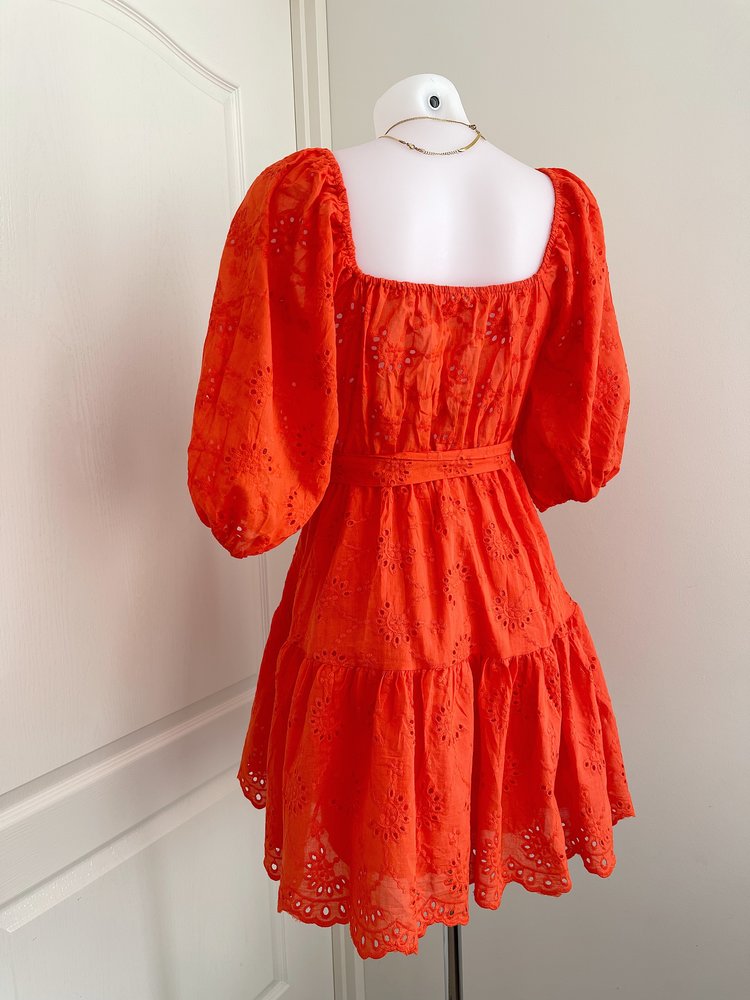 Maisie Embroidered Dress / Red Coral