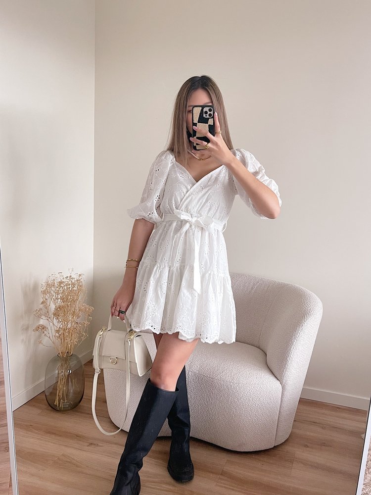 Maisie Embroidered Dress / White