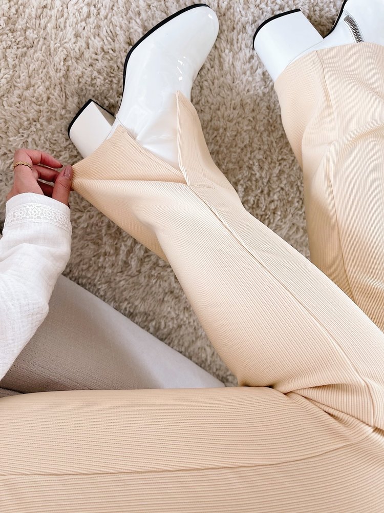 Minta Flared Split Leggings / Beige