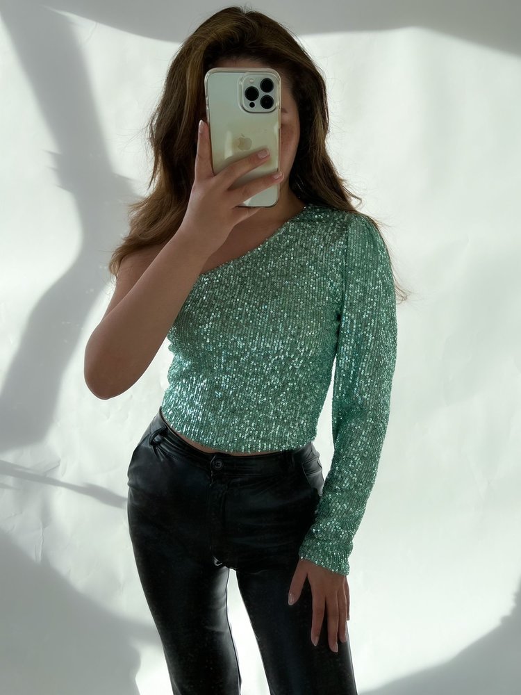 Ruby Sequin Crop Top / Mint Green