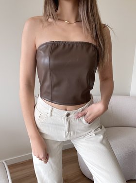 Mika  Faux Leather Tube Top / Choco Brown