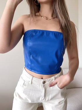 Mika  Faux Leather Tube Top / Cobalt Blue