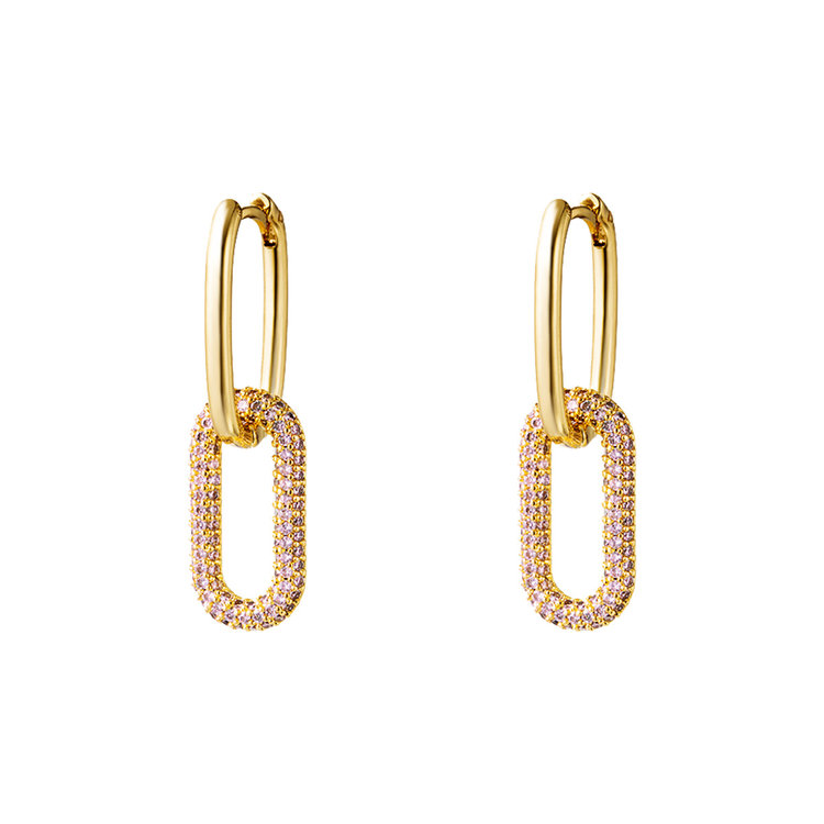 Gold Linked Zircon Earrings / Pink Small