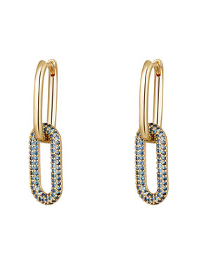 Gold Linked Zircon Earrings / Blue Small