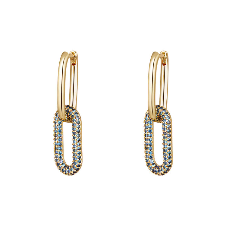 Gold Linked Zircon Earrings / Blue Small