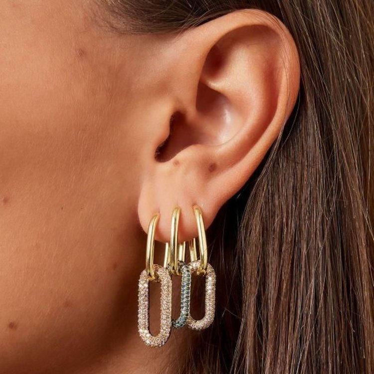 Gold Linked Zircon Earrings / Pink Large