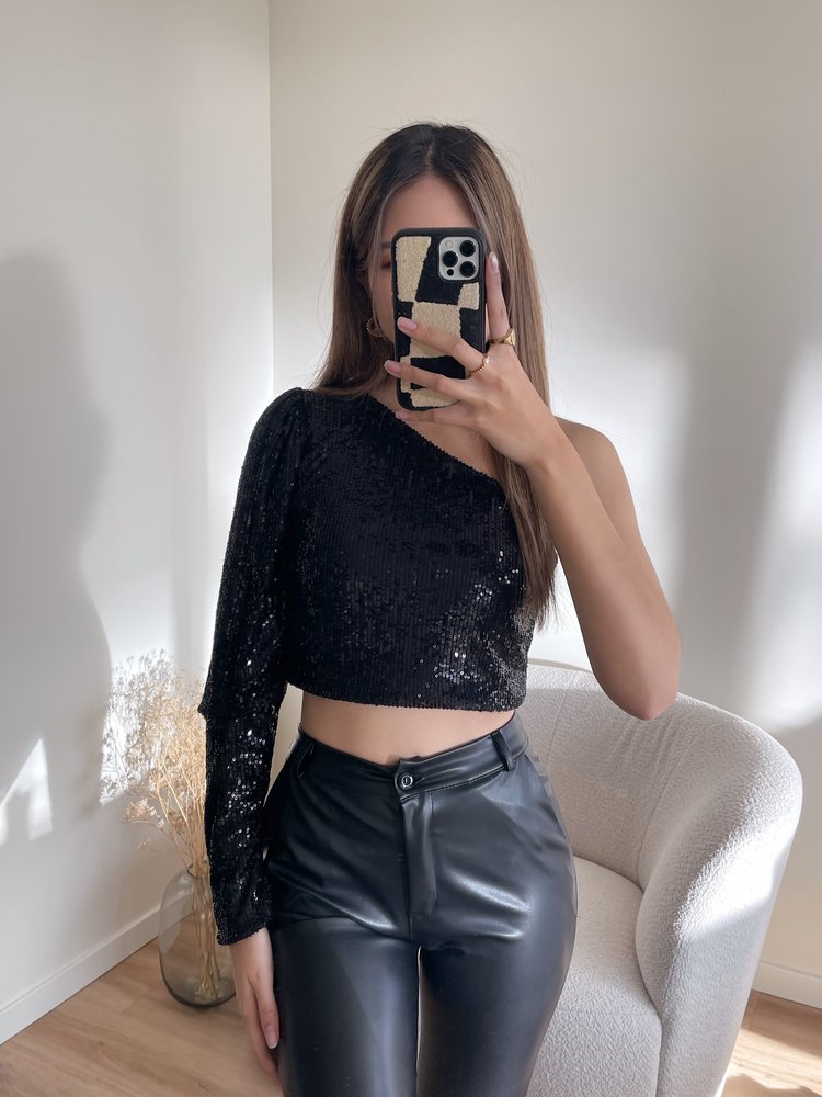 Ruby Sequin Crop Top / Black