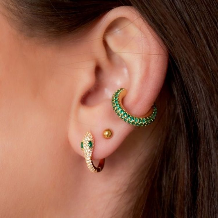 Silver Venom Snake Earrings / Black